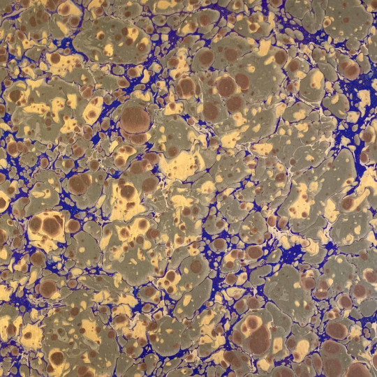 Hand Marbled Paper Stone Marble Pattern in Blue, Browns and Gold ~ Berretti Marbled Arts